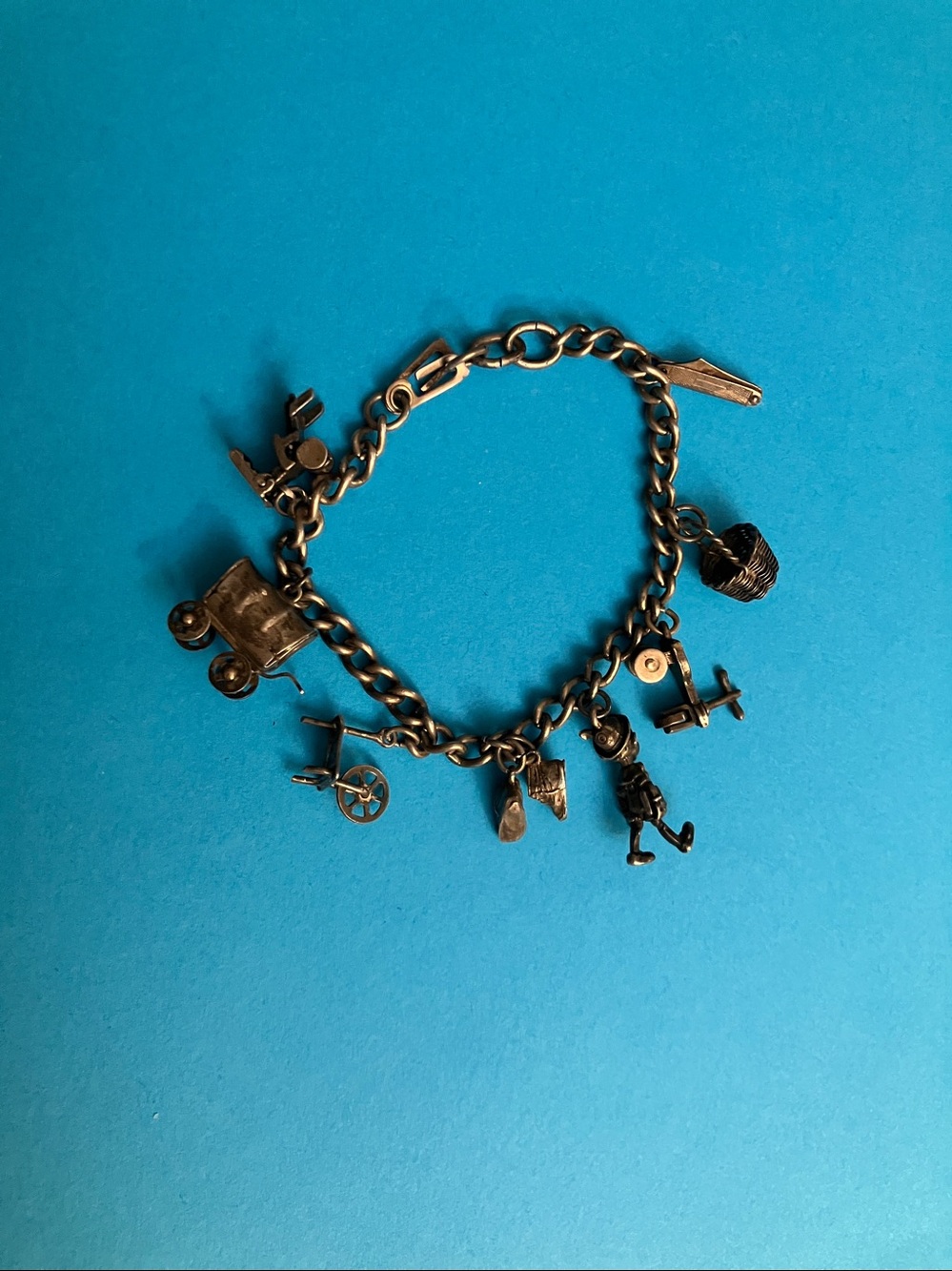 Vintage/antique charm bracelet 8 charms working parts Pinocchio